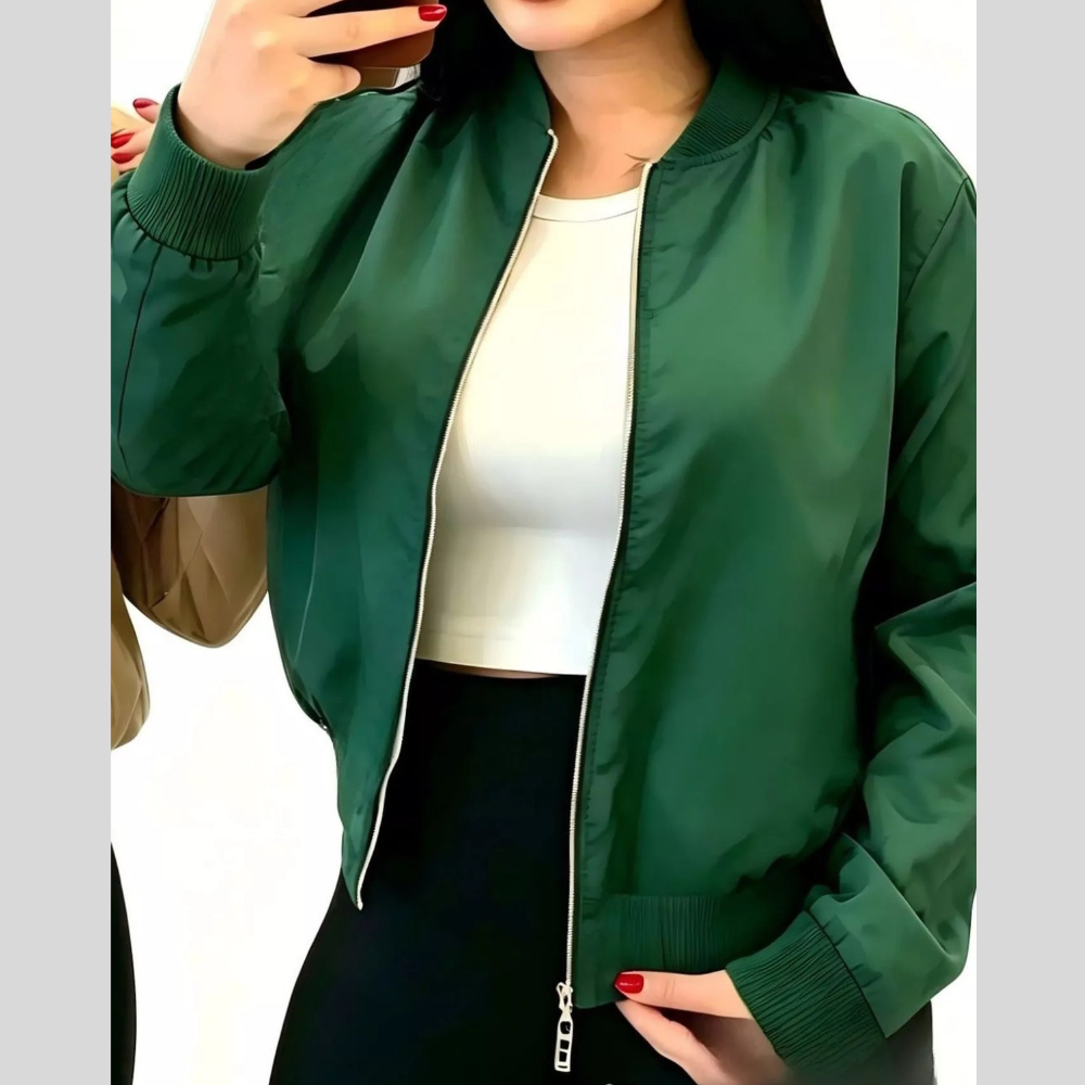 Full Size Casual Zip-Up Bomber Jacket Plus Size