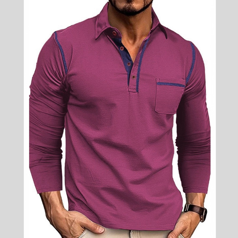 Men's Full Size Long Sleeve Casual Polo Plus Size