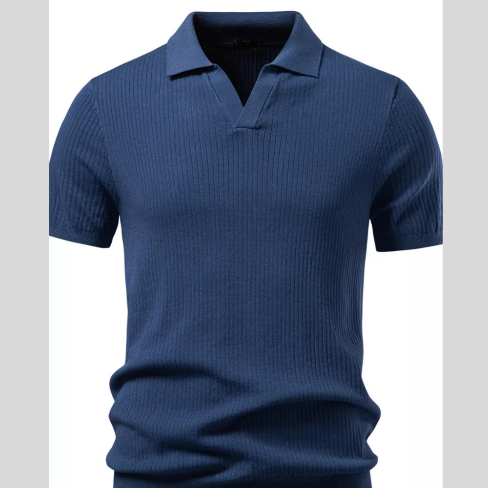 Men's Casual Ribbed Knit Short Sleeve Polo