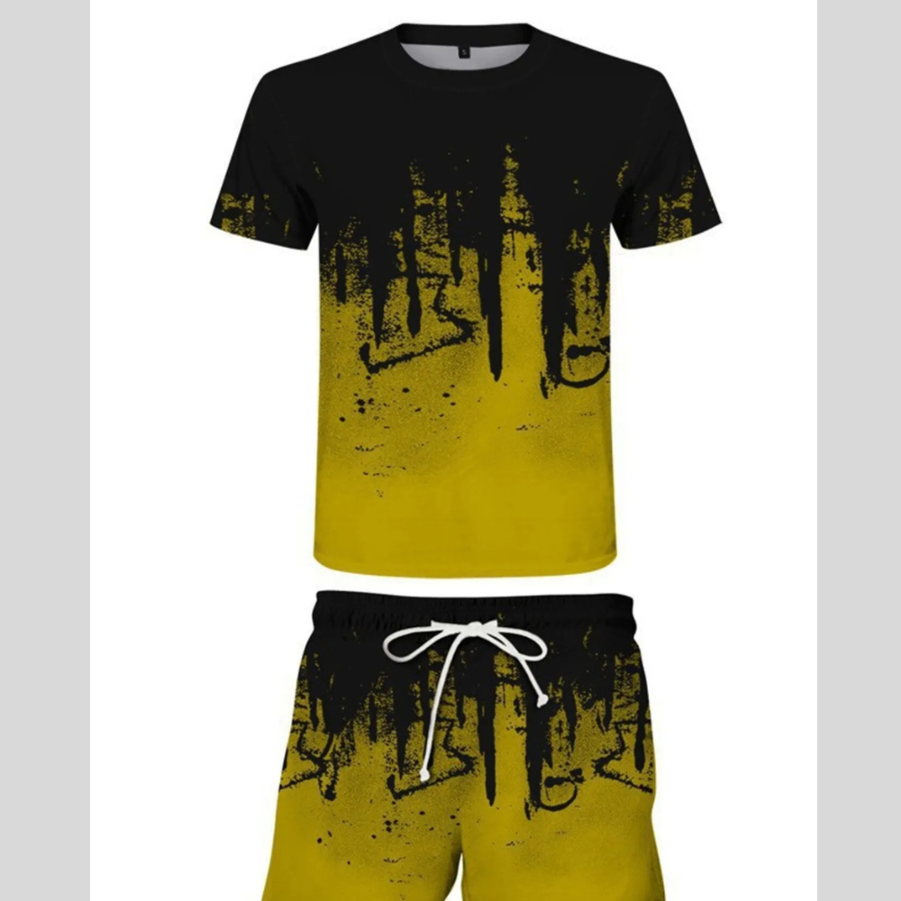 Men's Full Size Printed Short Sleeve Tee and Shorts Set Plus Size