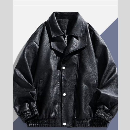 Men's Plus Size Faux Leather Bomber Jacket