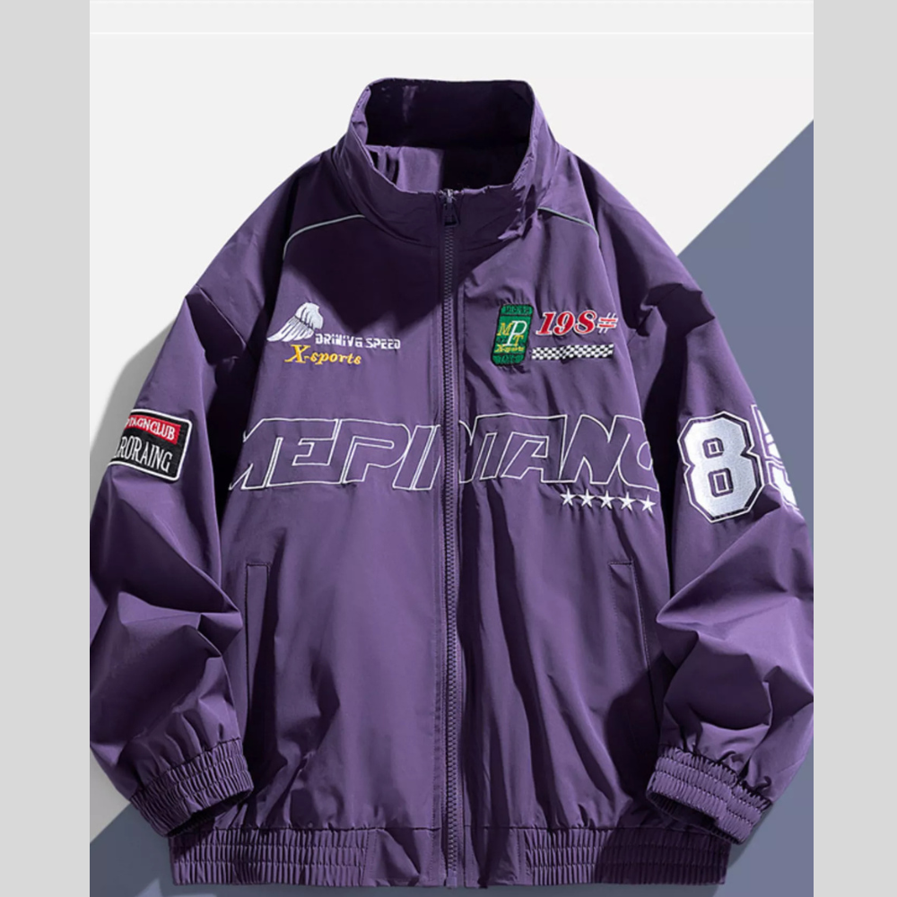 Men's Plus Size Racing-Inspired Casual Zip Up Jacket