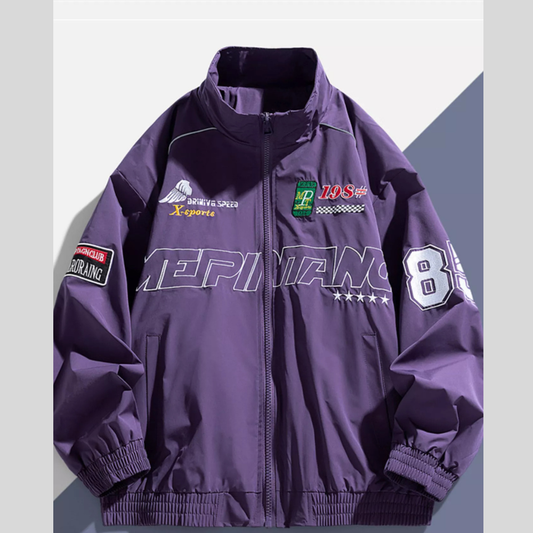 Men's Plus Size Racing-Inspired Casual Zip Up Jacket