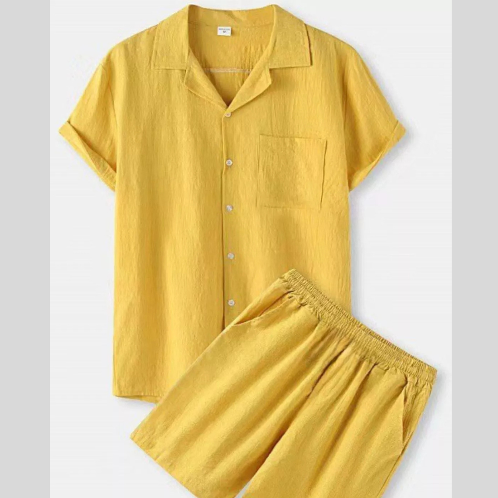 Men's Full Size Button Up Short Sleeve Shirt and Shorts Set Plus Size