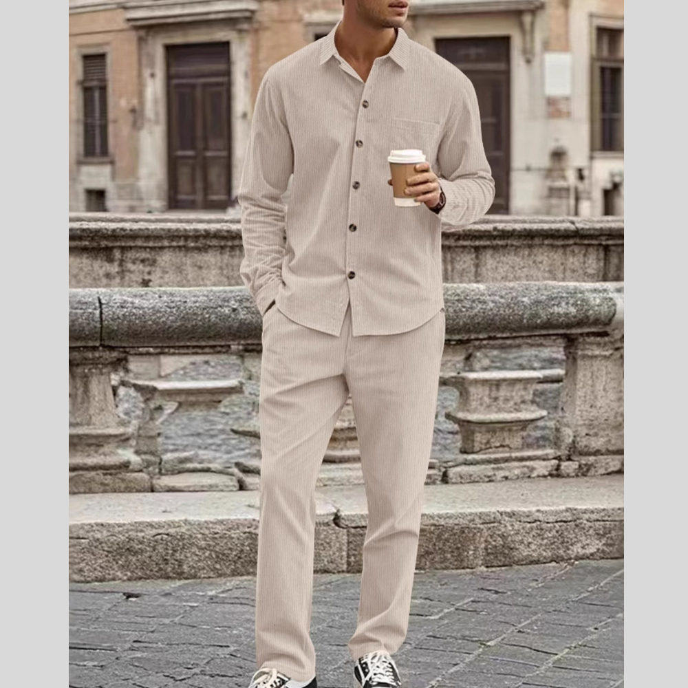 Men's Full Size Button Up Long Sleeve Shirt and Pants Set Plus Size