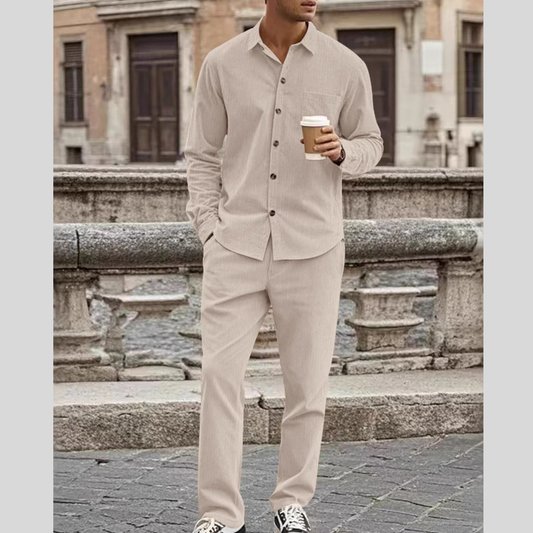 Men's Full Size Button Up Long Sleeve Shirt and Pants Set Plus Size
