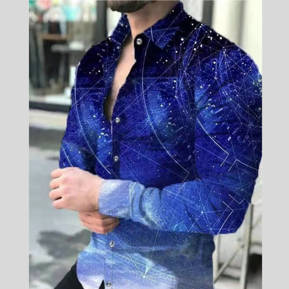 Men's Full Size Printed Button-Down Shirt Plus Size