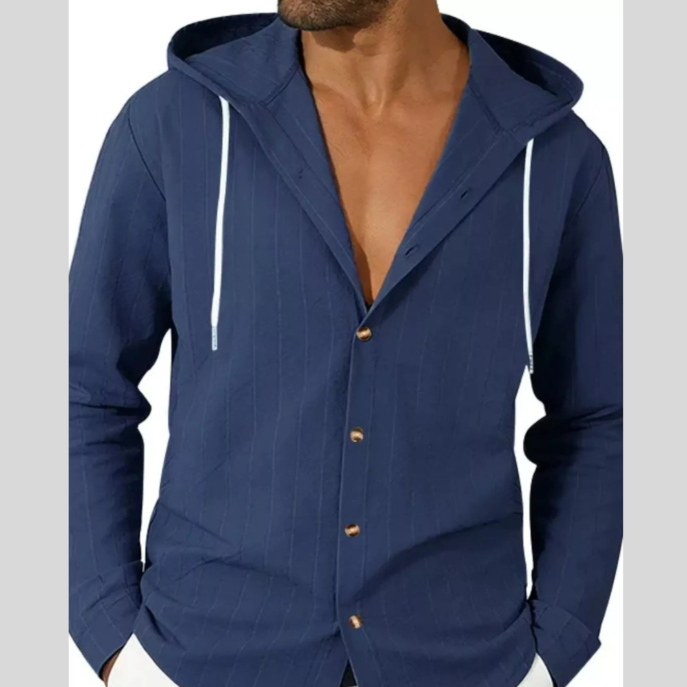 Men's Full Size Drawstring Hooded Button Up Shirt Plus Size