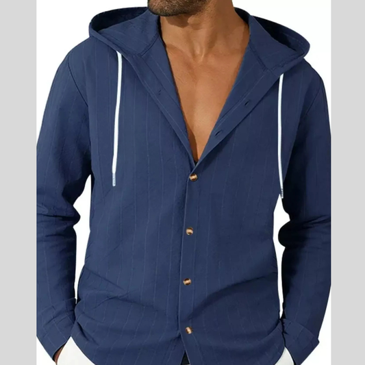 Men's Full Size Drawstring Hooded Button Up Shirt Plus Size