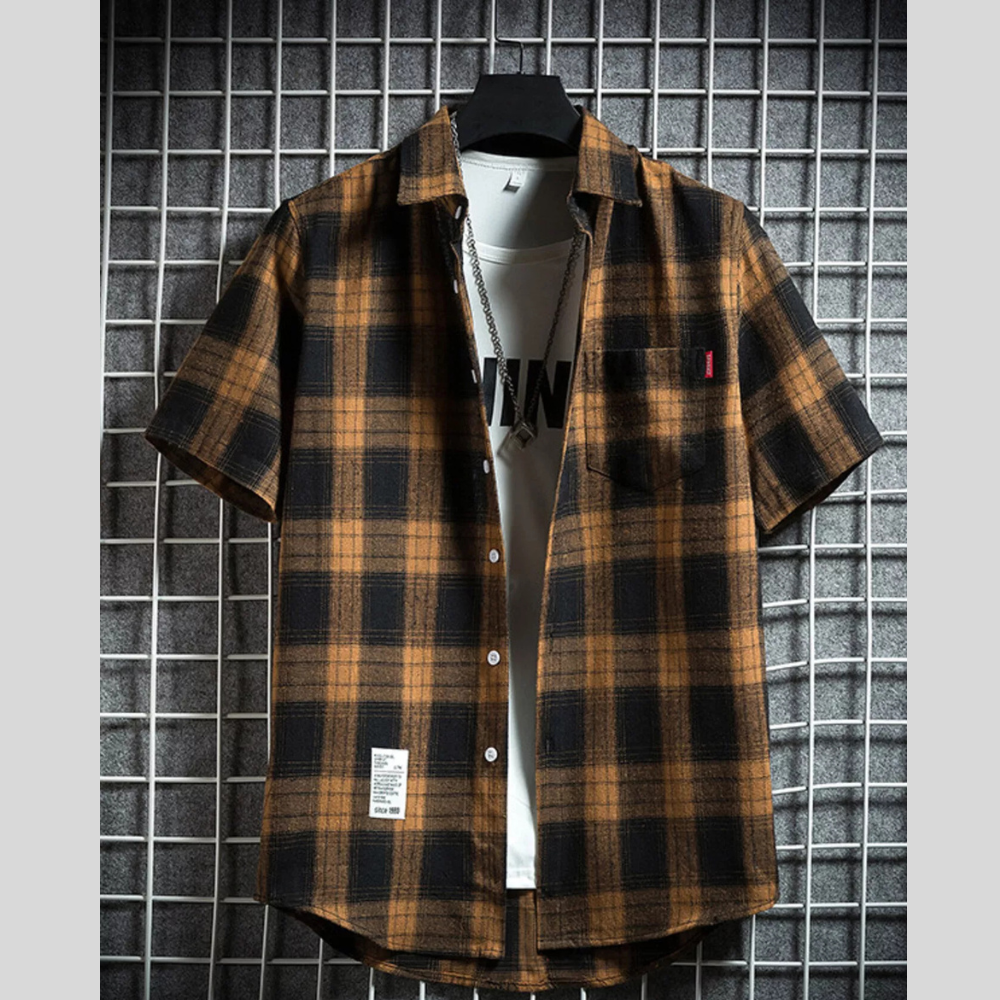Men's Plus Size Plaid Button Up Short-Sleeve Shirt