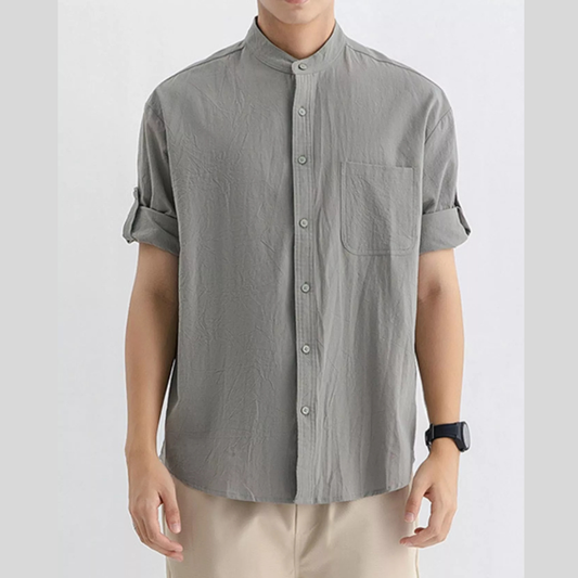 Men's Plus Size Casual Button Up Roll Up Sleeve Shirt