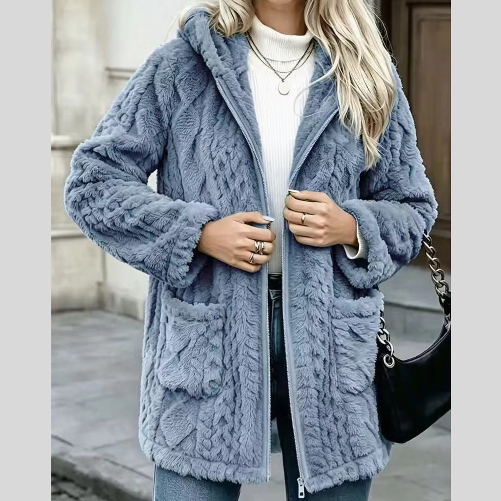 Cozy Faux Fur Hooded Zip-Up Outerwear
