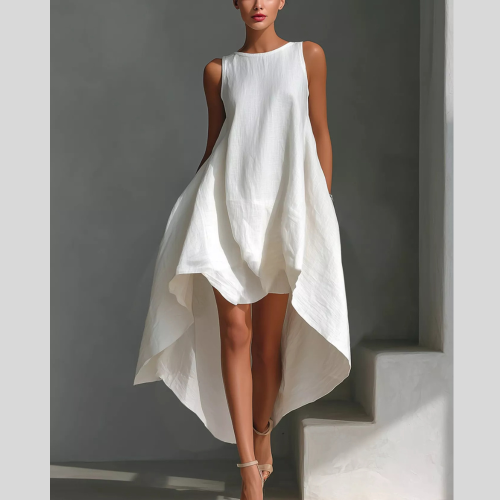 High-Low Round Neck Sleeveless Dress