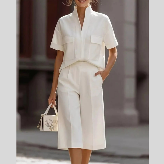 Full Size Short Sleeve Top and Wide Leg Pants Set Plus Size