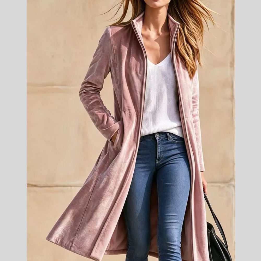 Velvet Zip Up Longline Outerwear