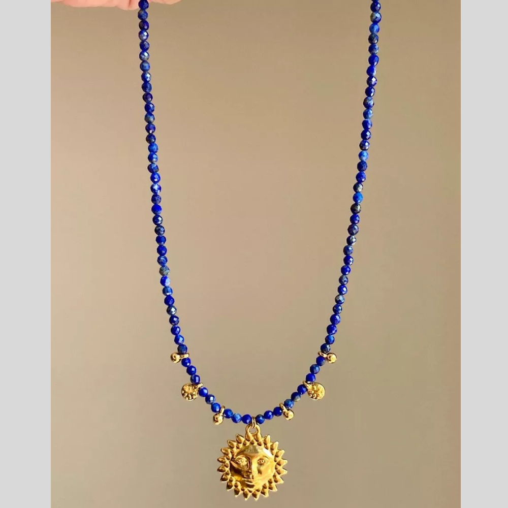 14K Gold-Plated Bead Sun Pendant Necklace