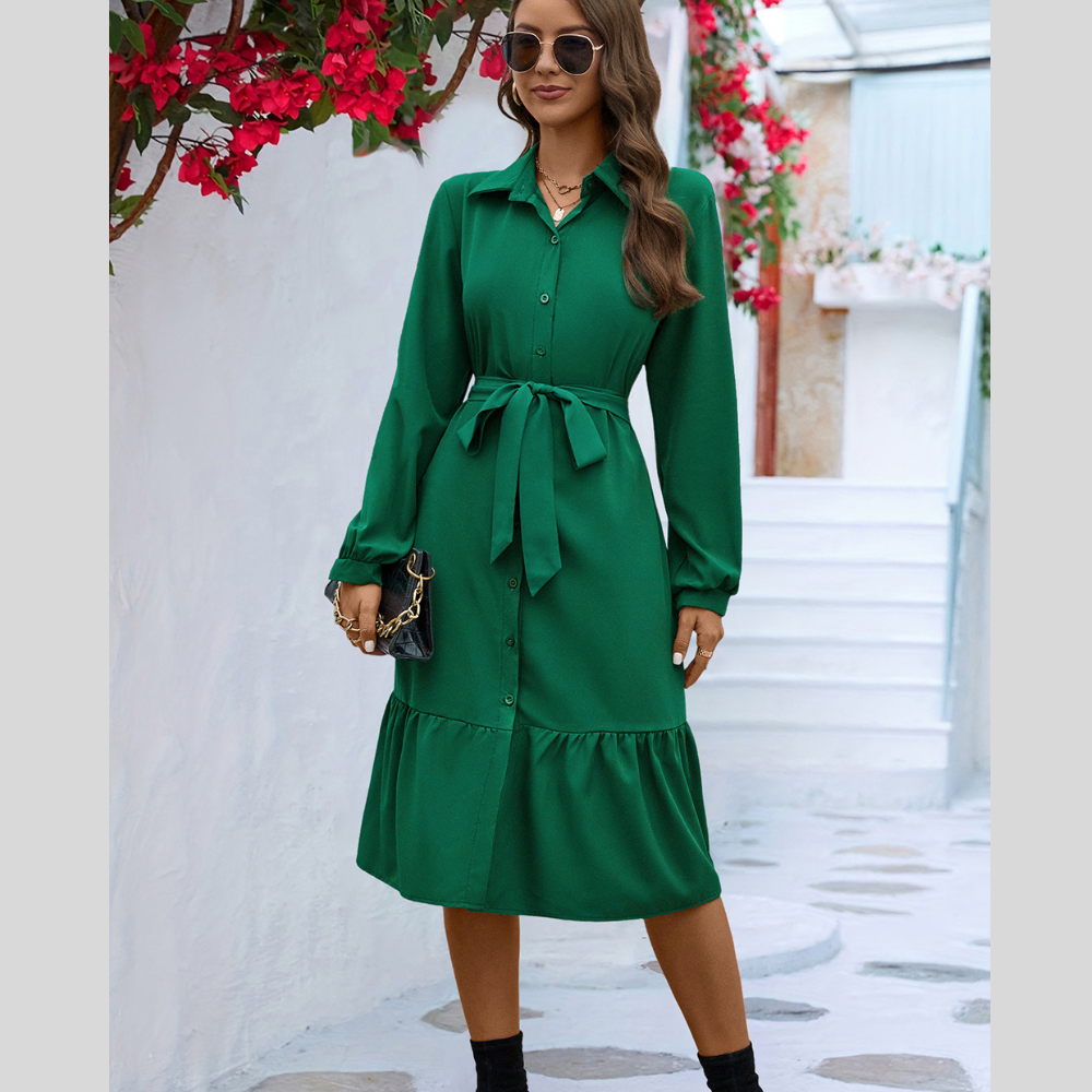 Long Sleeve Tie Waist Shirt Dress