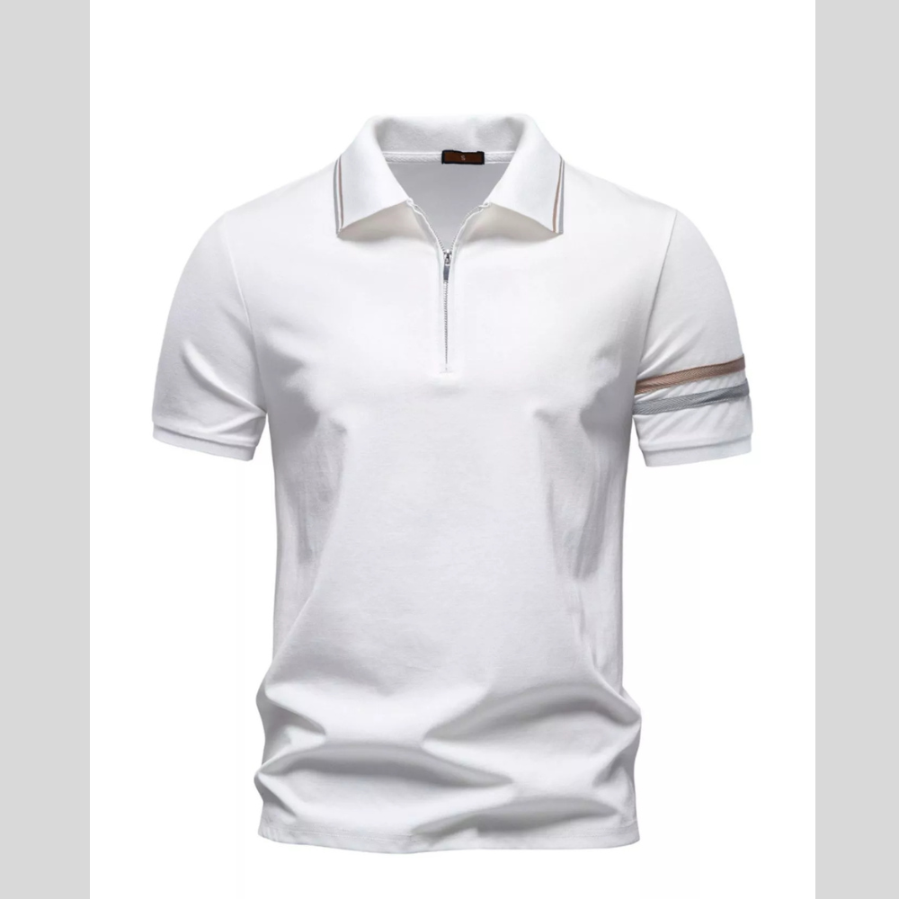 Men's Zippered Collar Polo with Striped