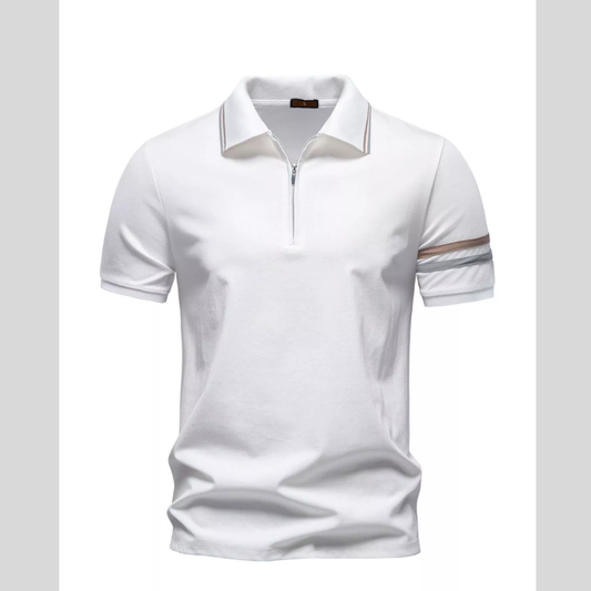 Men's Zippered Collar Polo with Striped
