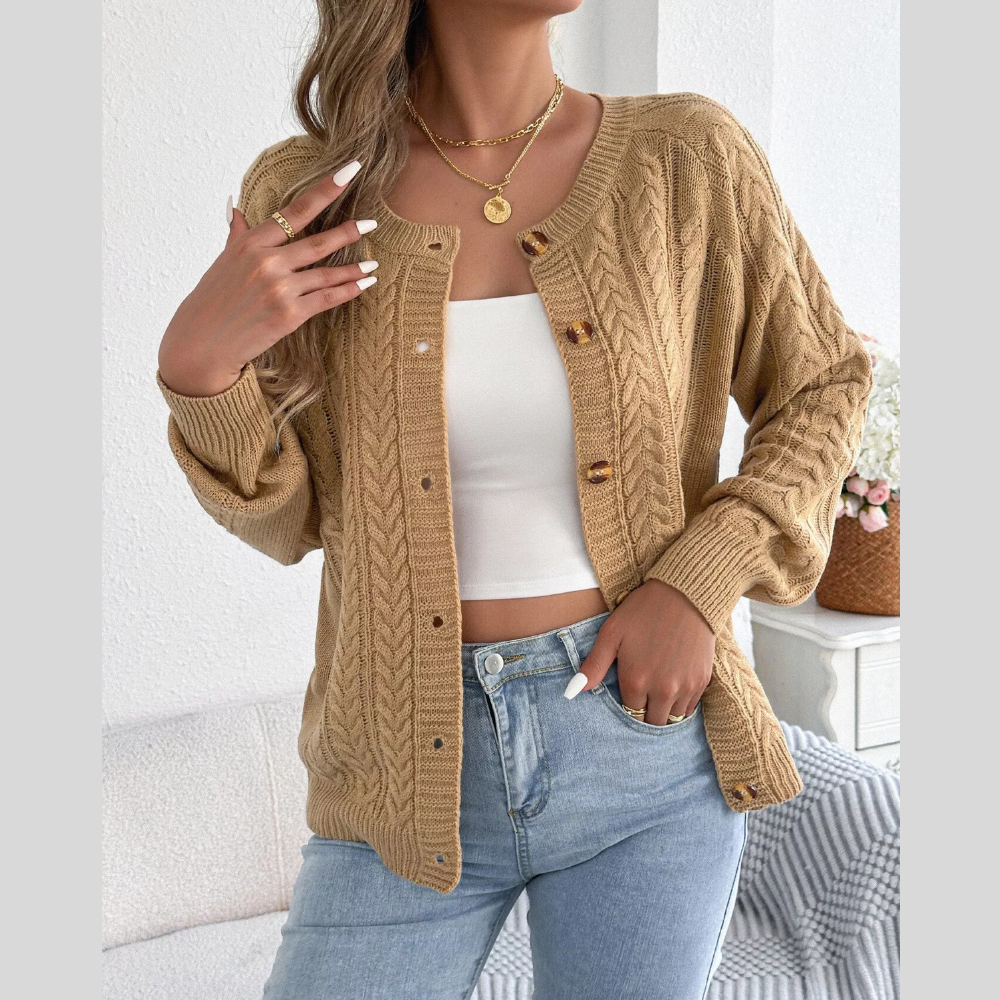 Cable Knit Button-Front Cardigan