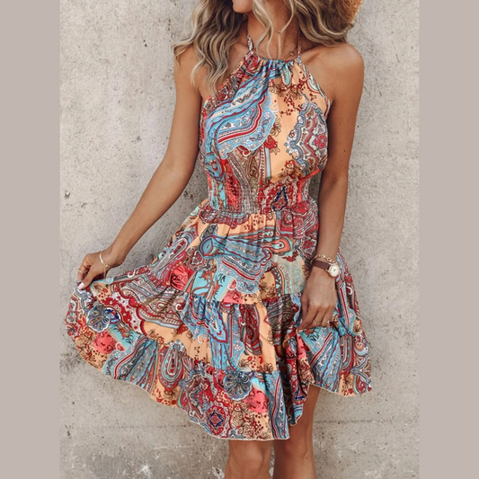 Paisley Print Halter Neck Mini Dress