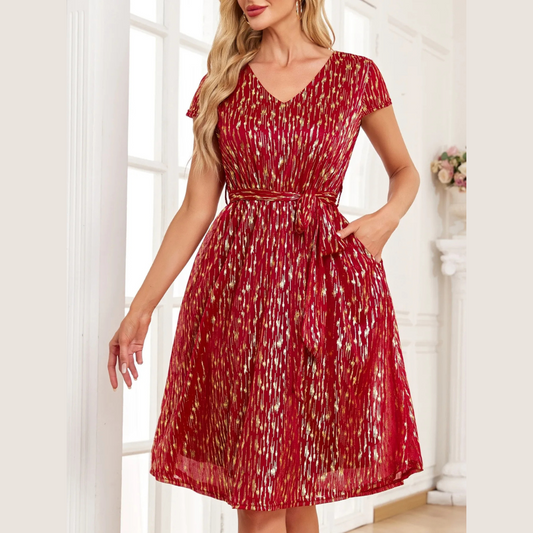 V-Neck Metallic Print Dress