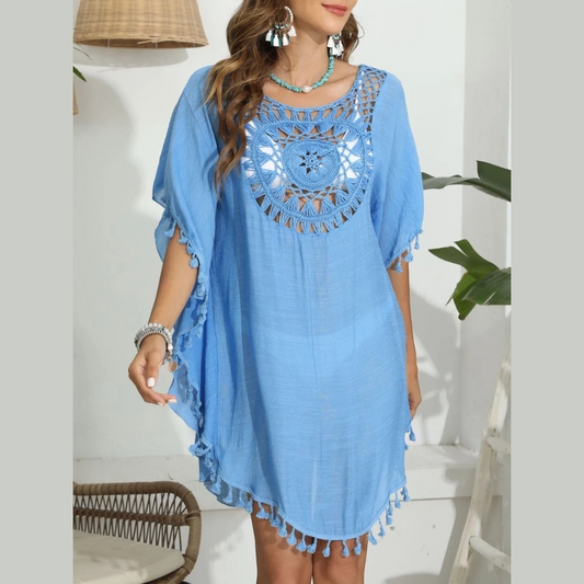 Tassel Crochet Round Neck Cover-Up