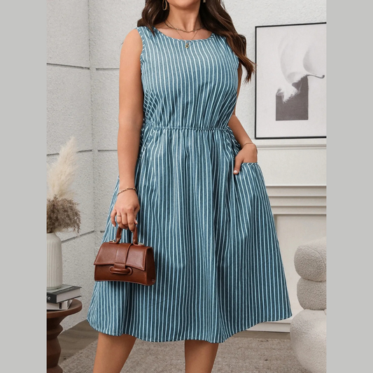 Plus Size Striped Round Neck Sleeveless Dress