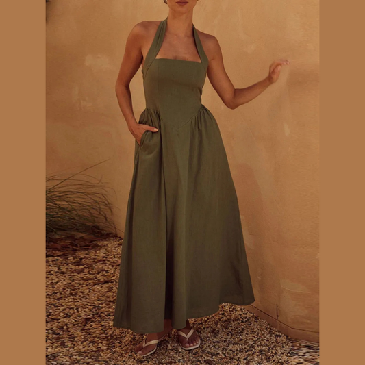 Halter Neck Maxi Dress with Pockets
