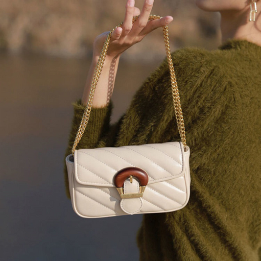 Embroidered Thread Design Big Metal Buckle Chain Messenger Bag For Women