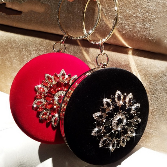 Small Round Velvet Diamond Ring Clutch Bag