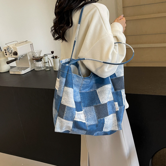 Women's Large Capacity Denim Color-contrast Shoulder Handbag