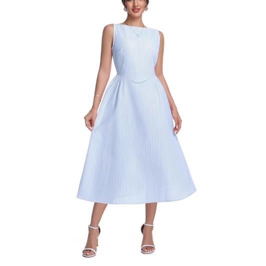 Women's Striped Sleeveless Zipper Princess Dress