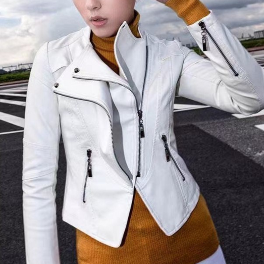 New Women's Leather Top Coat European And American Fashion Motorcycle Slim Fit Short Leather Jacket Zipper One Generation
