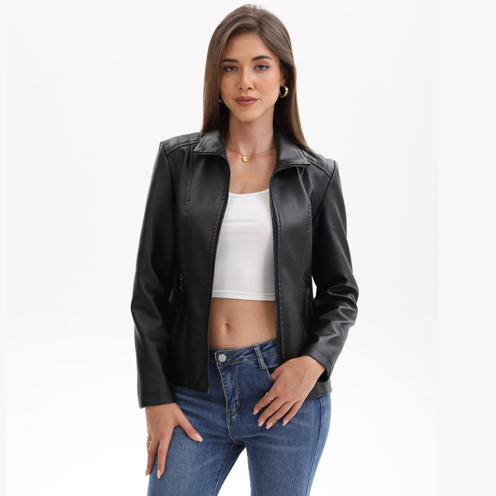Women's Leather Jacket Knitted Stitching Stretch Coat