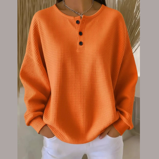 Full Size Waffle Knit Button Detail Top Plus Size