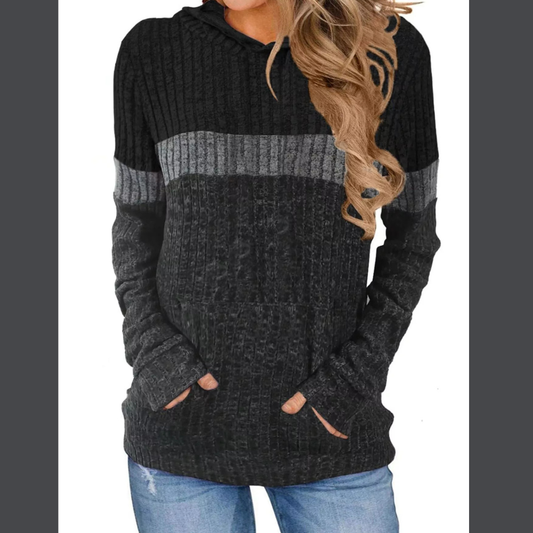 Full Size Color Block Ribbed Knit Hoodie Plus Size