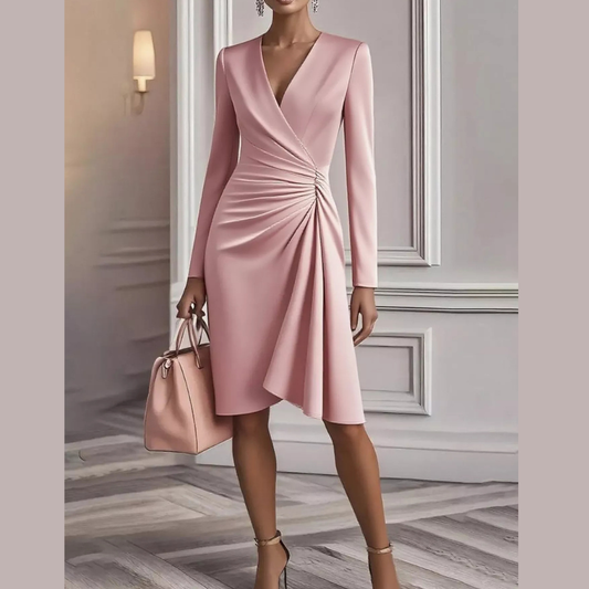 Ruched Surplice Long Sleeve Dress