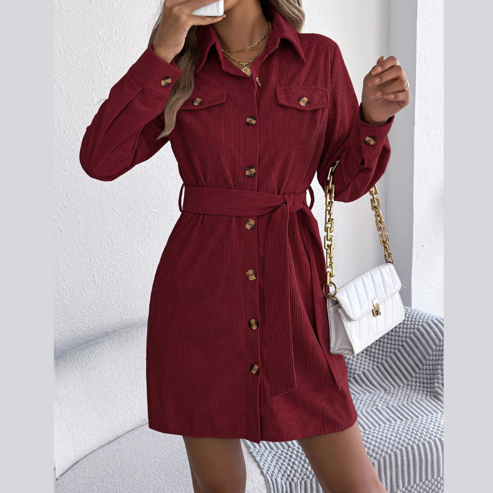 Button-Front Corduroy Shirt Dress
