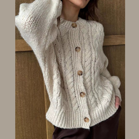 Cable Knit Button-Down Cardigan