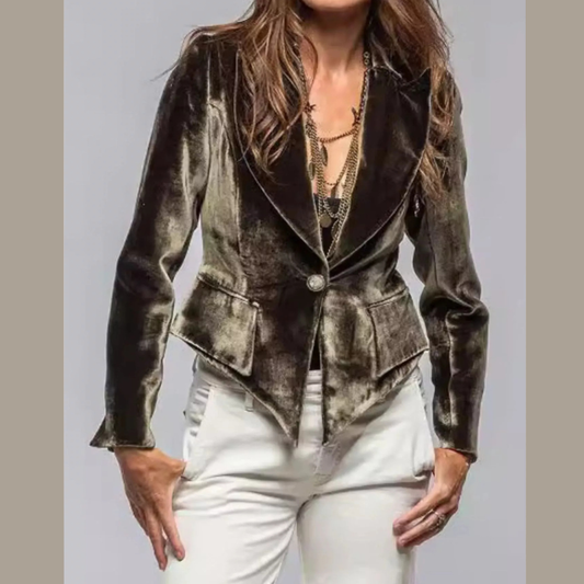 Velvet Lapel Collar One Button Blazer