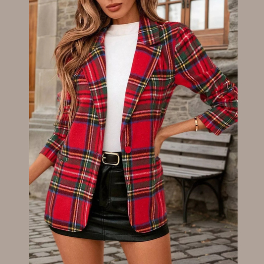 Plaid Single-Button Blazer