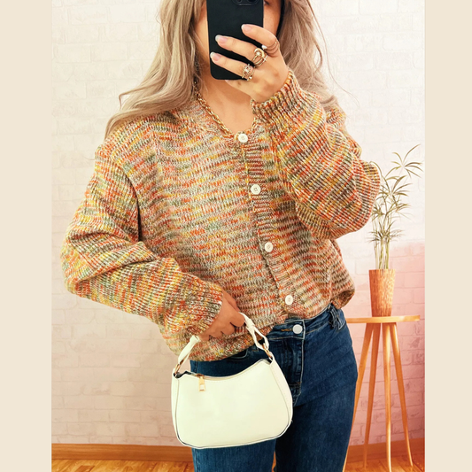 Multi-Colored Knit Button-Down Cardigan