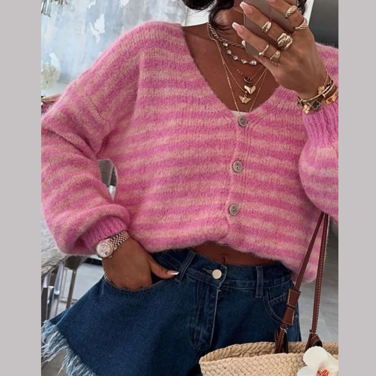 Striped Knit Button-Down Cardigan