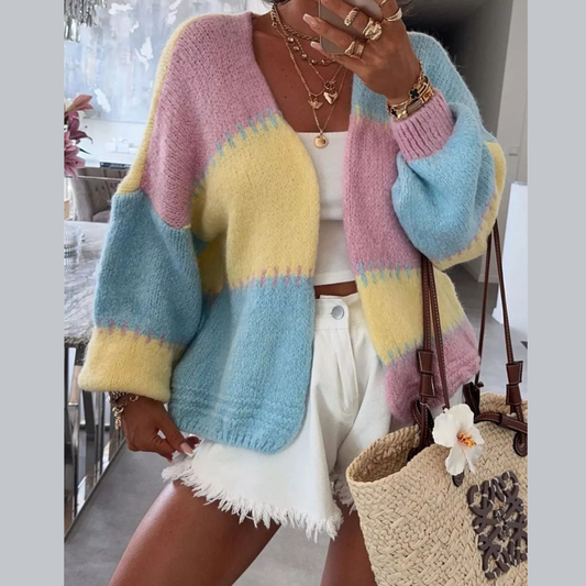 Color Block Open Front Cardigan