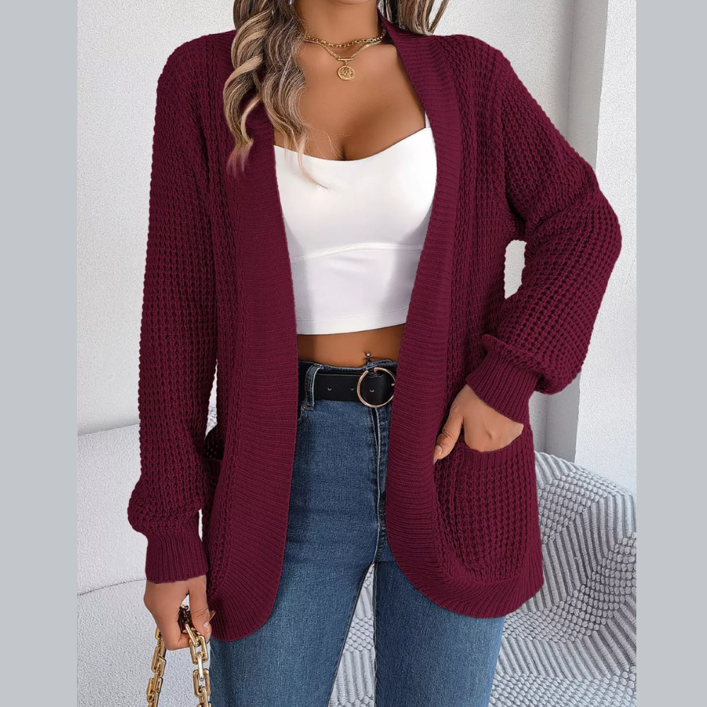 Chunky Knit Open Front Cardigan with Pockets
