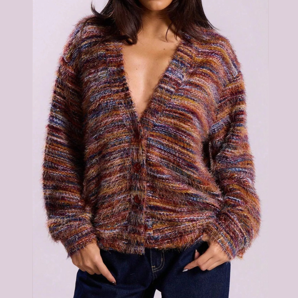 Chunky Knit V-Neck Button-Up Cardigan