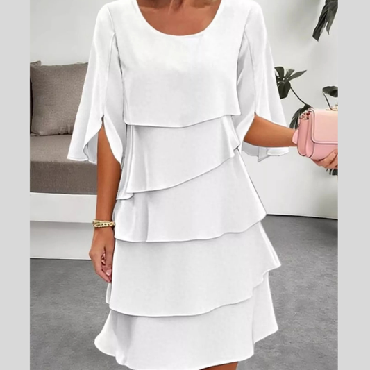 Full Size Ruffled Layered Flutter Sleeve Dress Plus Size