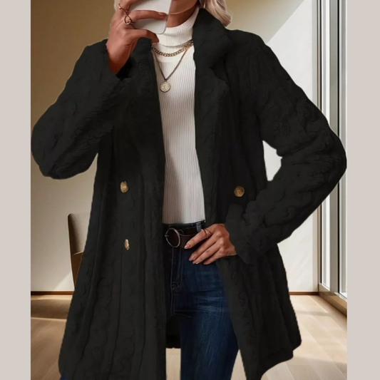 Double-Breasted Fleece Longline Coat