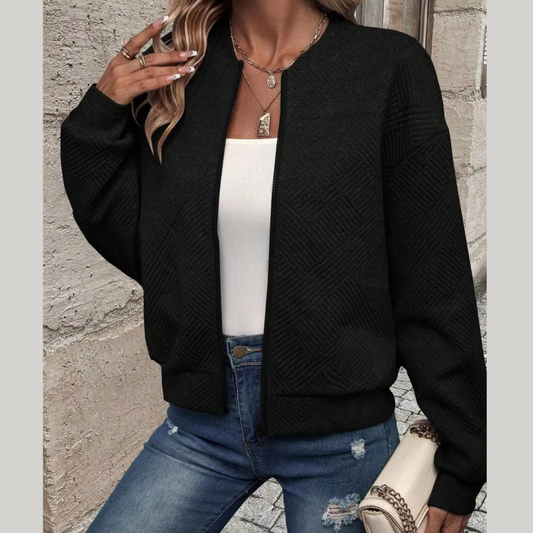 Full Size Zip Up Long Sleeve Textured Jacket Plus Size